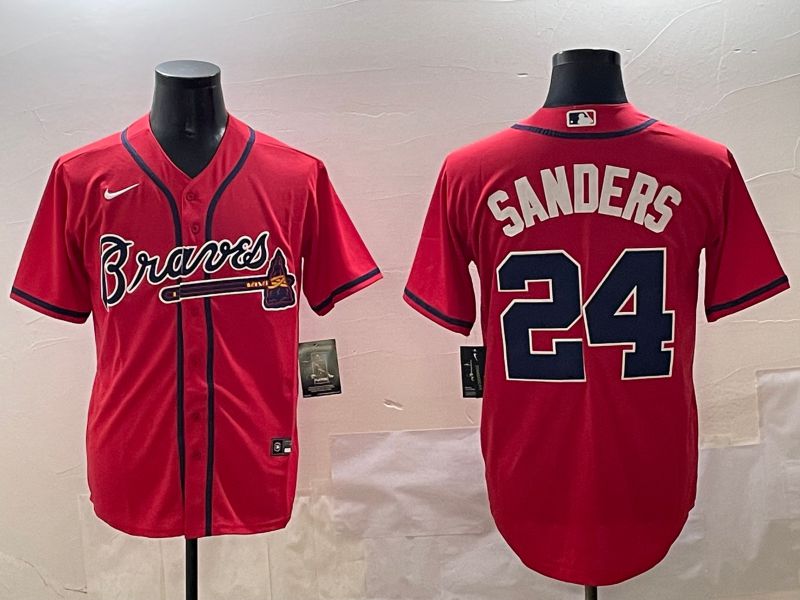 Men Atlanta Braves #24 Sanders Red Game 2025 Nike MLB Jersey style 1